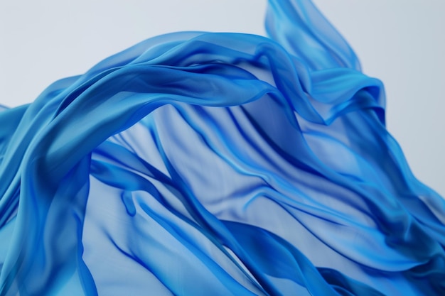 Dynamic waves of blue fabric create a sense of movement and fluidity