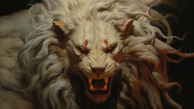 Dynamic White Lion Painting With Science Fiction Illustration Style