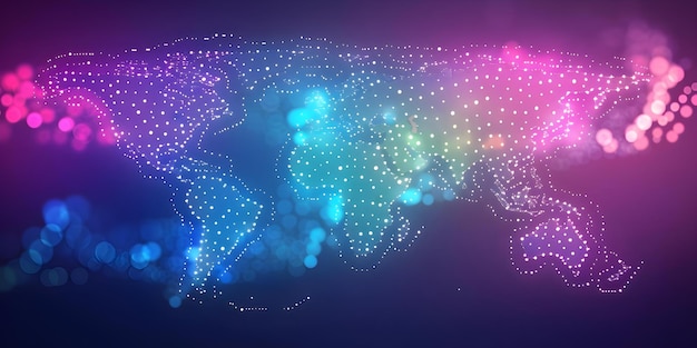 Photo dynamic world map with colorful dots lines shapes and lively scene concept travel colorful design dynamic map global connectivity vivid visualization