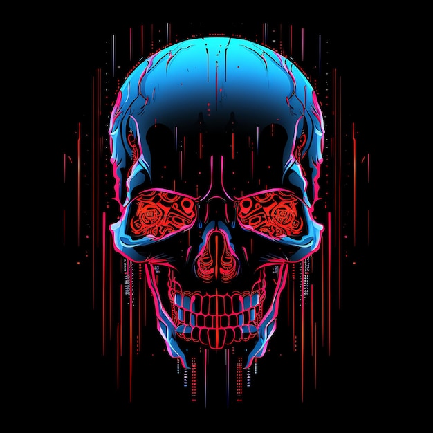 Dystopian Cyberpunk Pulsating Neon Lines Holographic Skulls Y2K Shapes Neon Transparent Light Art