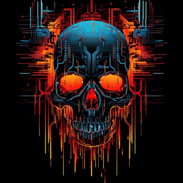 Dystopian Cyberpunk Pulsating Neon Lines Holographic Skulls Y2K Shapes Neon Transparent Light Art