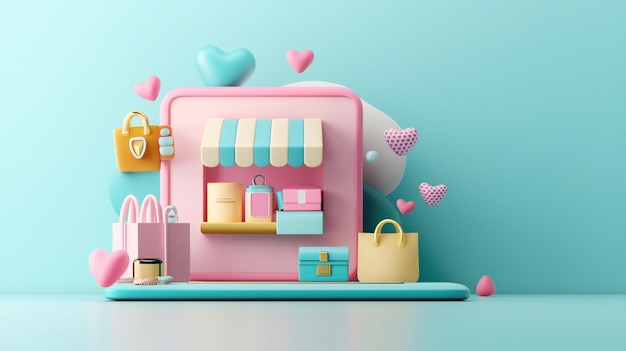 E commerce interface featuring modern product display in a dynamic 3D illustrated style