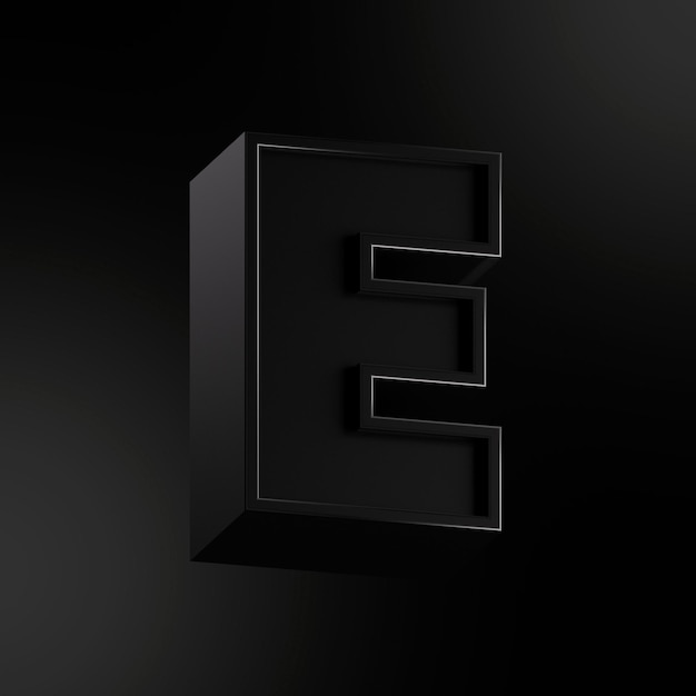 e letter 3d rendered black character