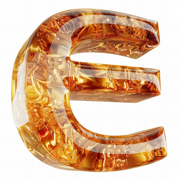 Photo an e symbol is shown with a gold and orange color