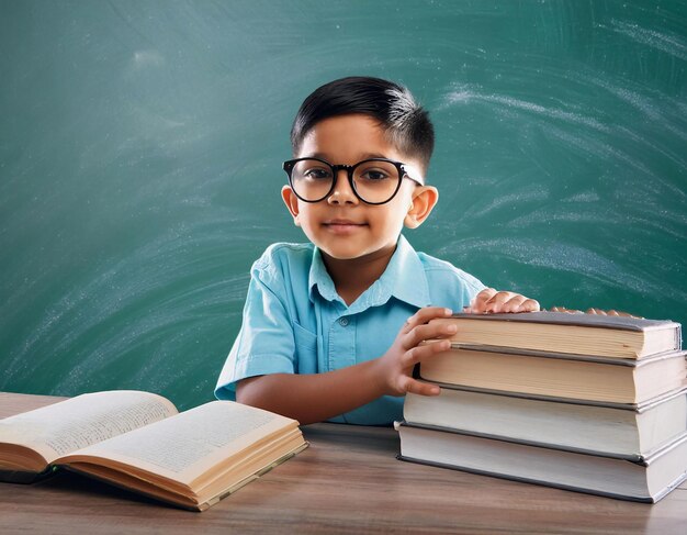 Eager Learner girl with Glasses and School Books