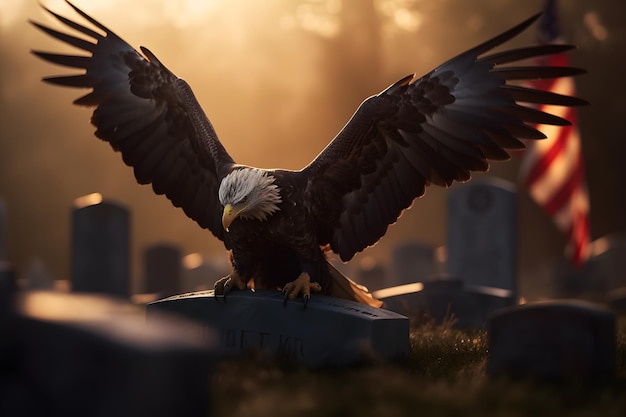 Eagle at american cemetery neural network ai generated