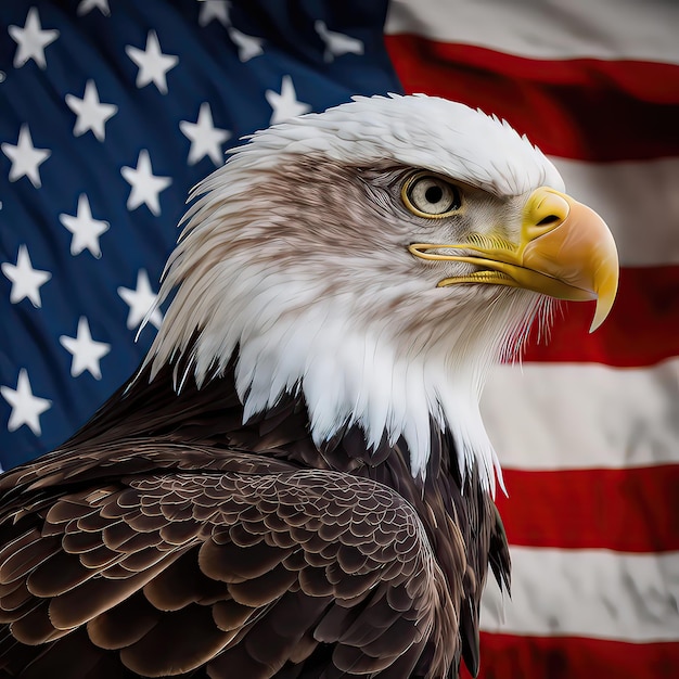 Eagle on the background of the flag of the United States of America patriotism american dream land of freedom democracy high resolution art generative artificial intelligence