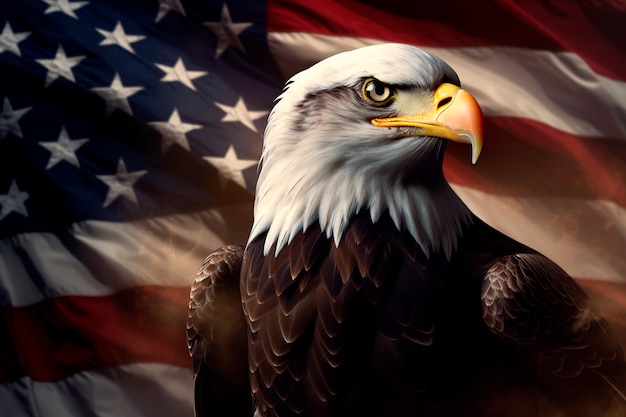 Eagle on the background of the USA flag Symbol of the United States of America AI Generated