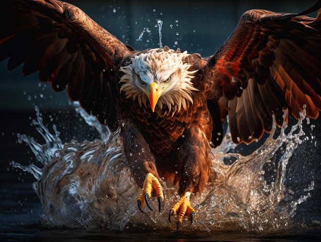 Eagle bird flying over landing splash water wallpaper