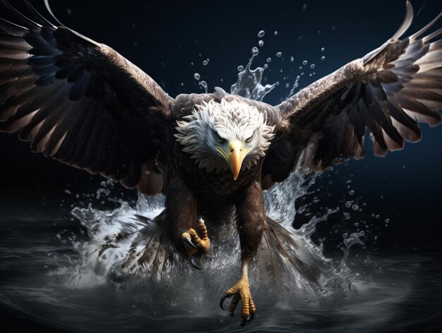 Eagle bird flying over landing splash water wallpaper