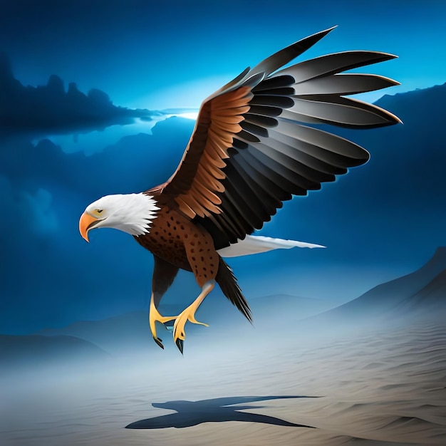 The eagle circling over a rocky canyon