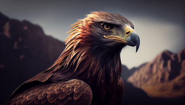 Eagle close up with blurred natural background with big eye and beak