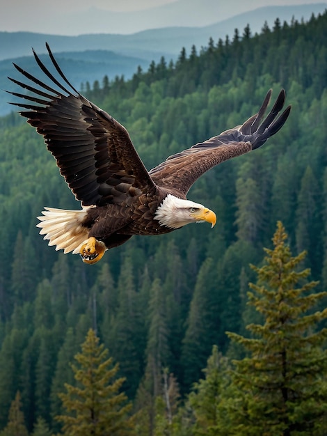 eagle flying majestically in the dense forest