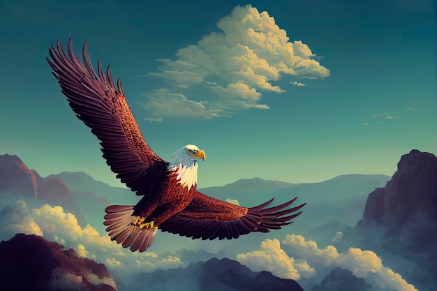 The eagle flying in the mountains Condor Illustration for books cartoons and printing products