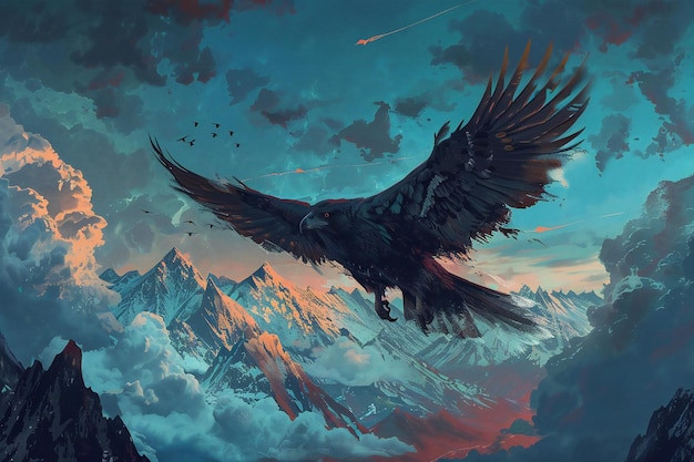 Eagle flying in the sky render Fantasy illustration