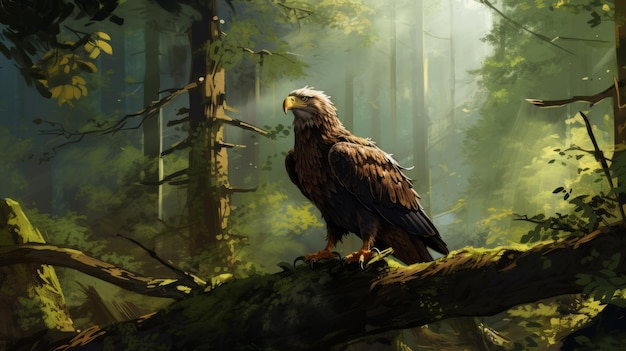 Eagle On Forest Glade A Whimsical Painting In The Style Of Raphael Lacoste