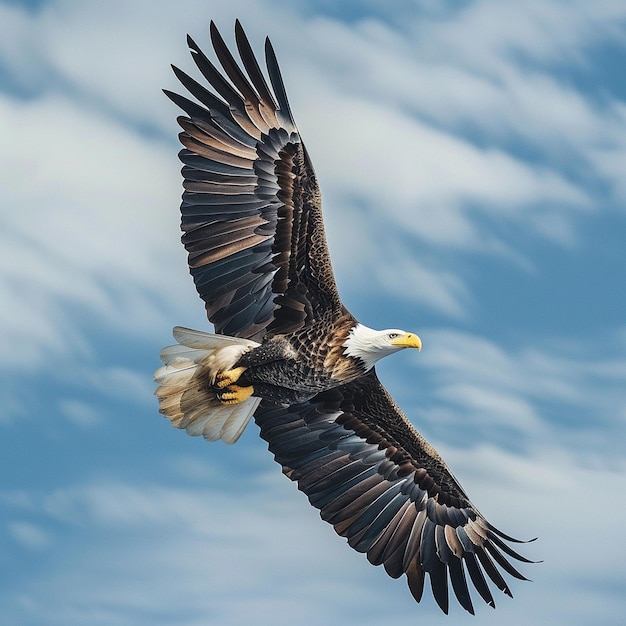 Eagle gliding through the sky its wings spread wide and powerful