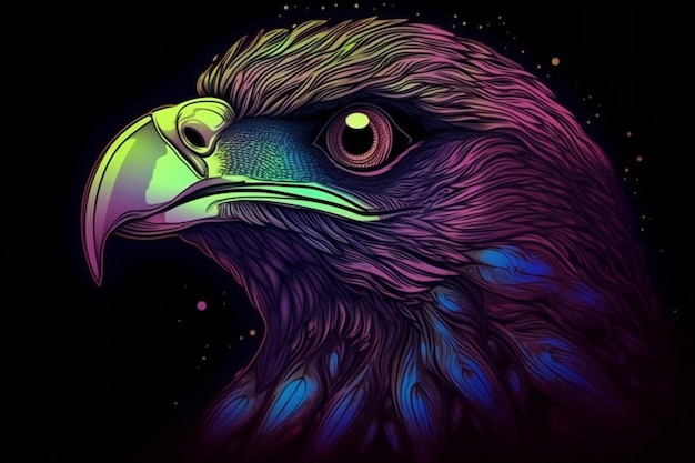 Eagle head on a dark background Colorful illustration