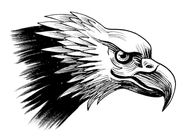 Photo eagle head handdrawn retro styled black and white illustration