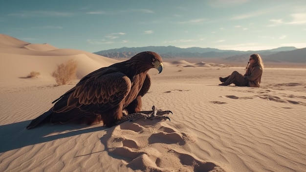 Eagle and human at desert Generative Ai