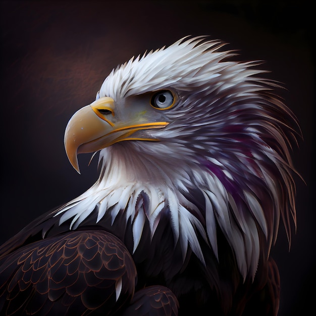 Eagle portrait on dark background 3d illustration with clipping path