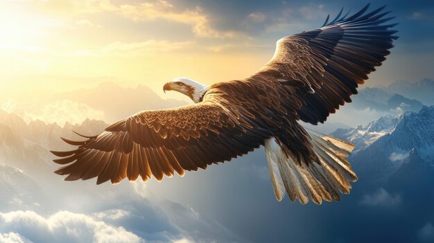 Photo eagle soaring high in the sky symbolizing freedom and success text space available