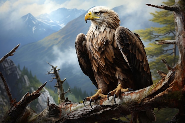 An eagle standing on a tree