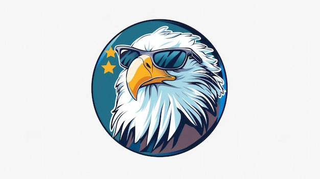 eagle wearing sunglasses in the shape of a circle white background