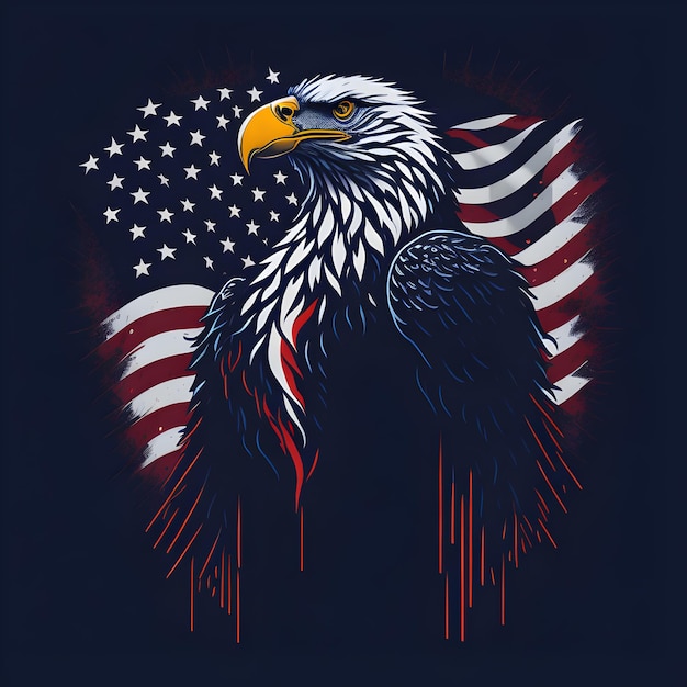 An eagle with the American flag background for tshirt design