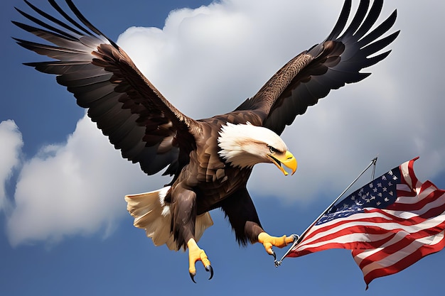 Eagle With American Flag Flies In Freedom 4th independence day