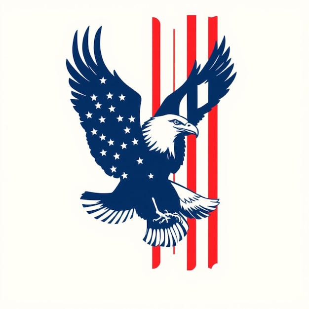 Photo an eagle with a blue and white background with a red and white stars and stripes