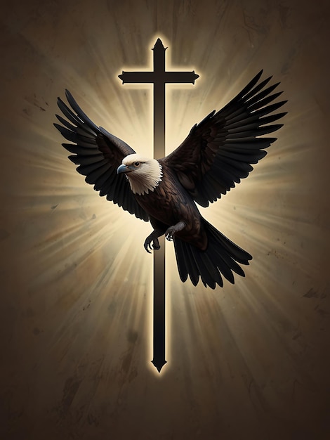 A eagle with a cross on it that says a beautiful logo design