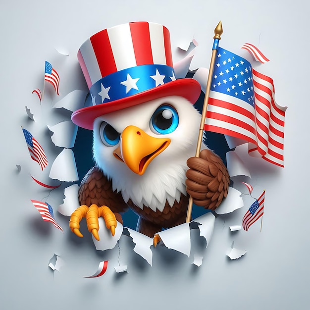 an eagle with a flag and a flag in the background