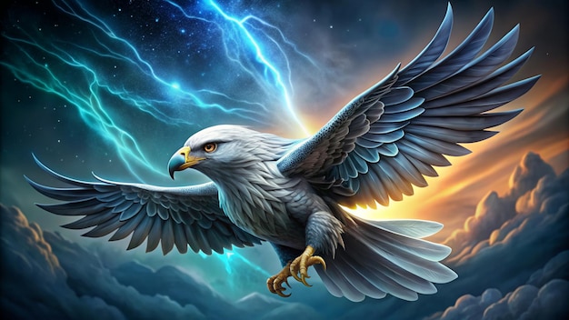 Eagle with a lightning bolt in the sky