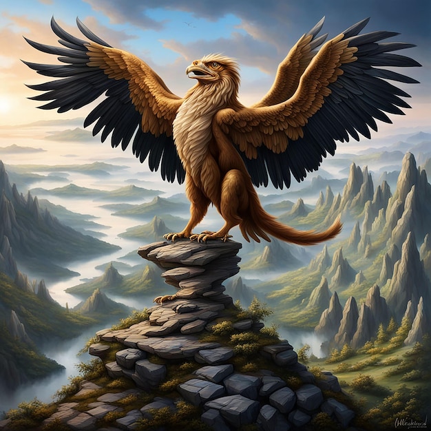 an eagle with a mountain in the background