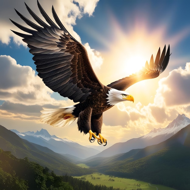 an eagle with a mountain in the background