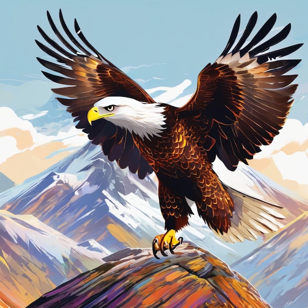 an eagle with a mountain in the background