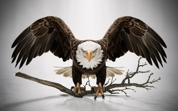 an eagle with a white head and a dead tree branch