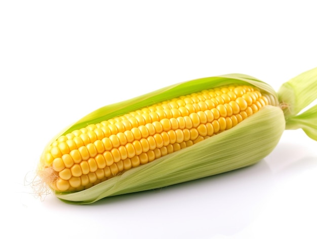 An ear of corn is on a white background.