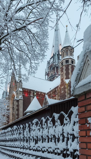 Early morning Church of Sts Olha and Elizabeth in Lviv city Ukraine