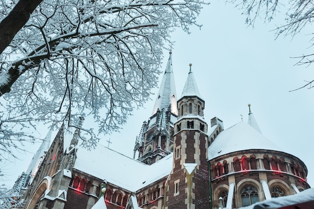 Early morning Church of Sts Olha and Elizabeth in Lviv city Ukraine