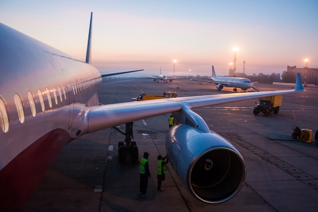 Early morning ground handling airplane