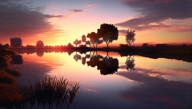 Early Morning Reflections A Gorgeous Sunrise Scene Generative AI