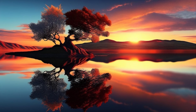 Early Morning Reflections A Gorgeous Sunrise Scene Generative AI