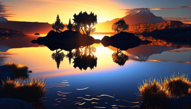 Early Morning Reflections A Gorgeous Sunrise Scene Generative AI