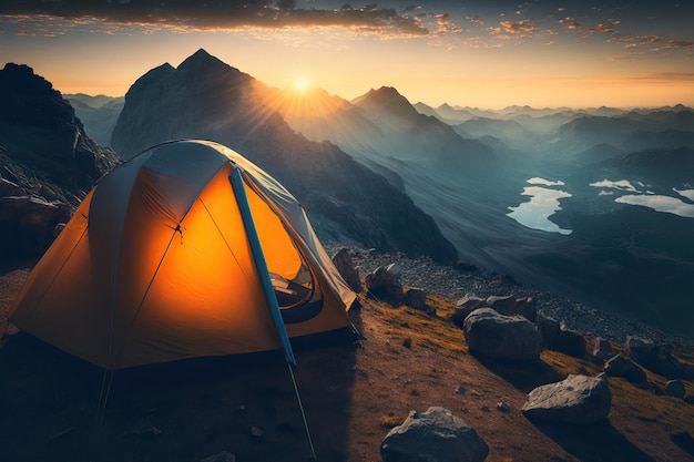 Early in the morning a tent was pitched on a mountaintop