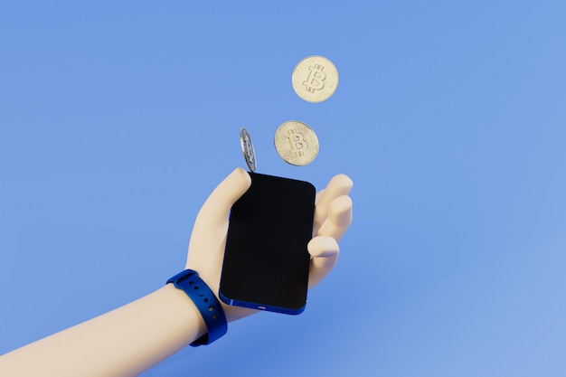 Earnings on cryptocurrency online a hand holding a smartphone from which bitcoin coins fly out