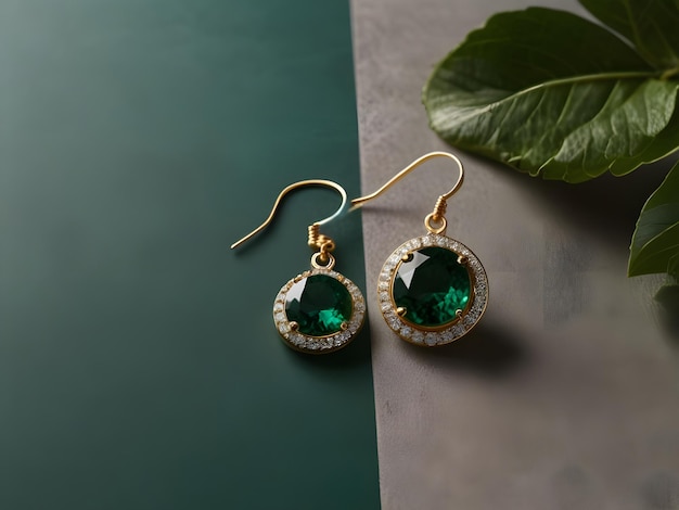 earrings with emeralds and diamond earrings on a table