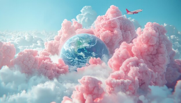 Photo earth amidst cotton candy clouds