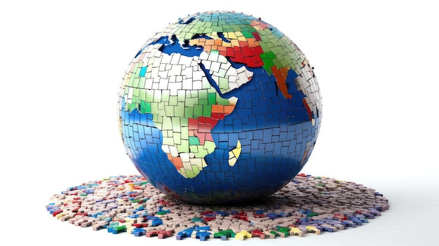 Earth covered in a mosaic of puzzle photo realistic